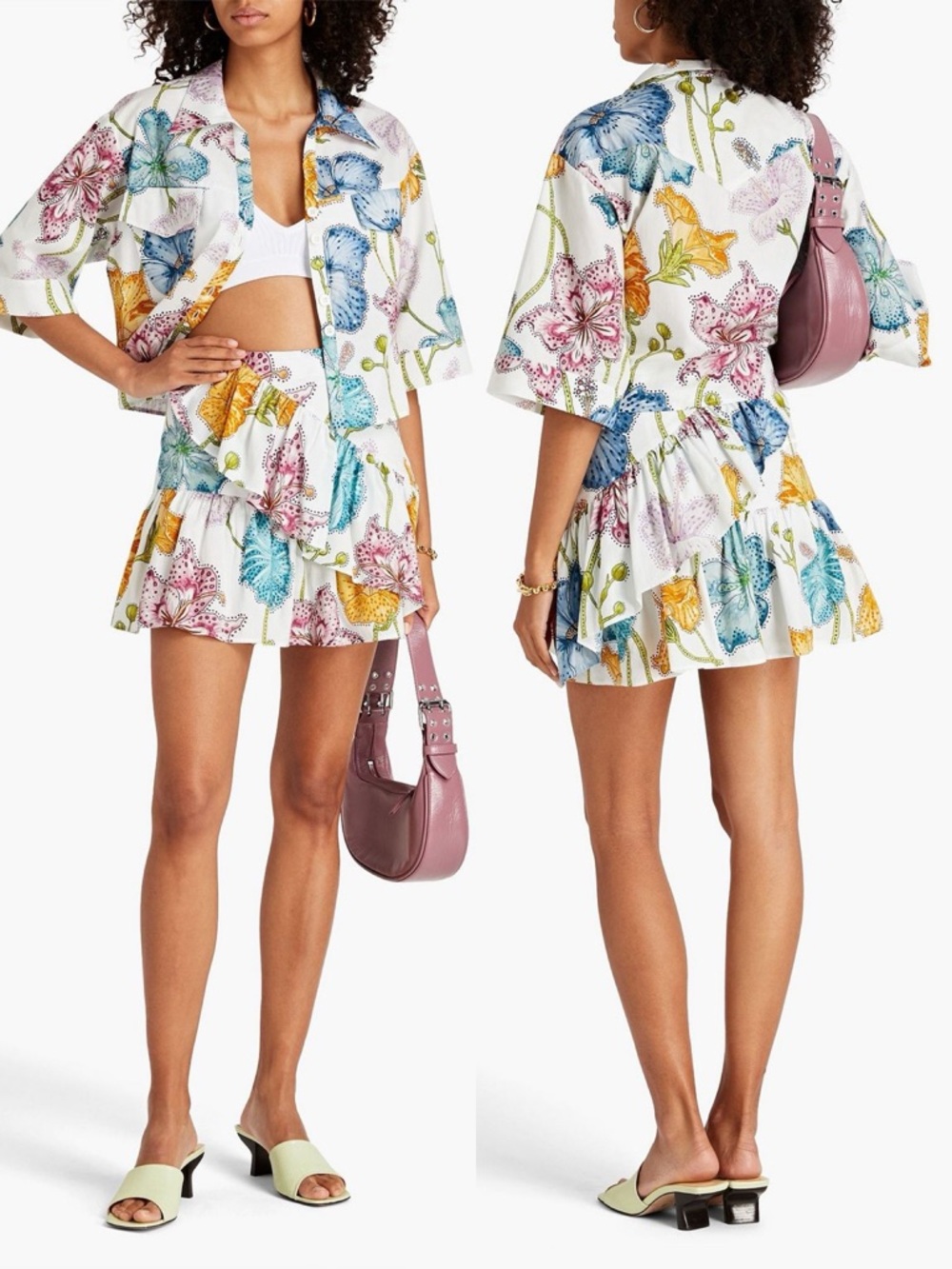 Hayley Menzies Carmen gathered floral print cotton mini skirt size S small